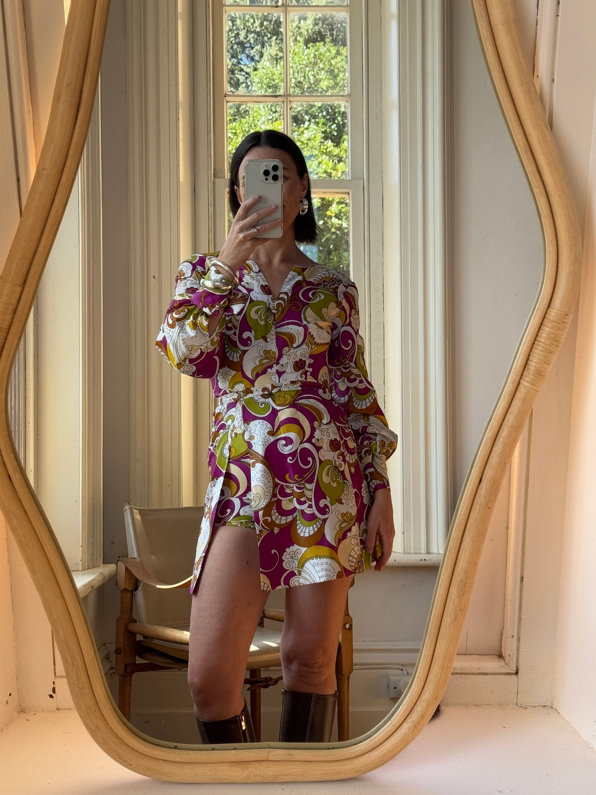 Vintage 60s Psychedelic Micro Mini Playsuit With Skirt