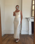 Vintage 90s Lace Up Waist Satin Column Wedding Dress