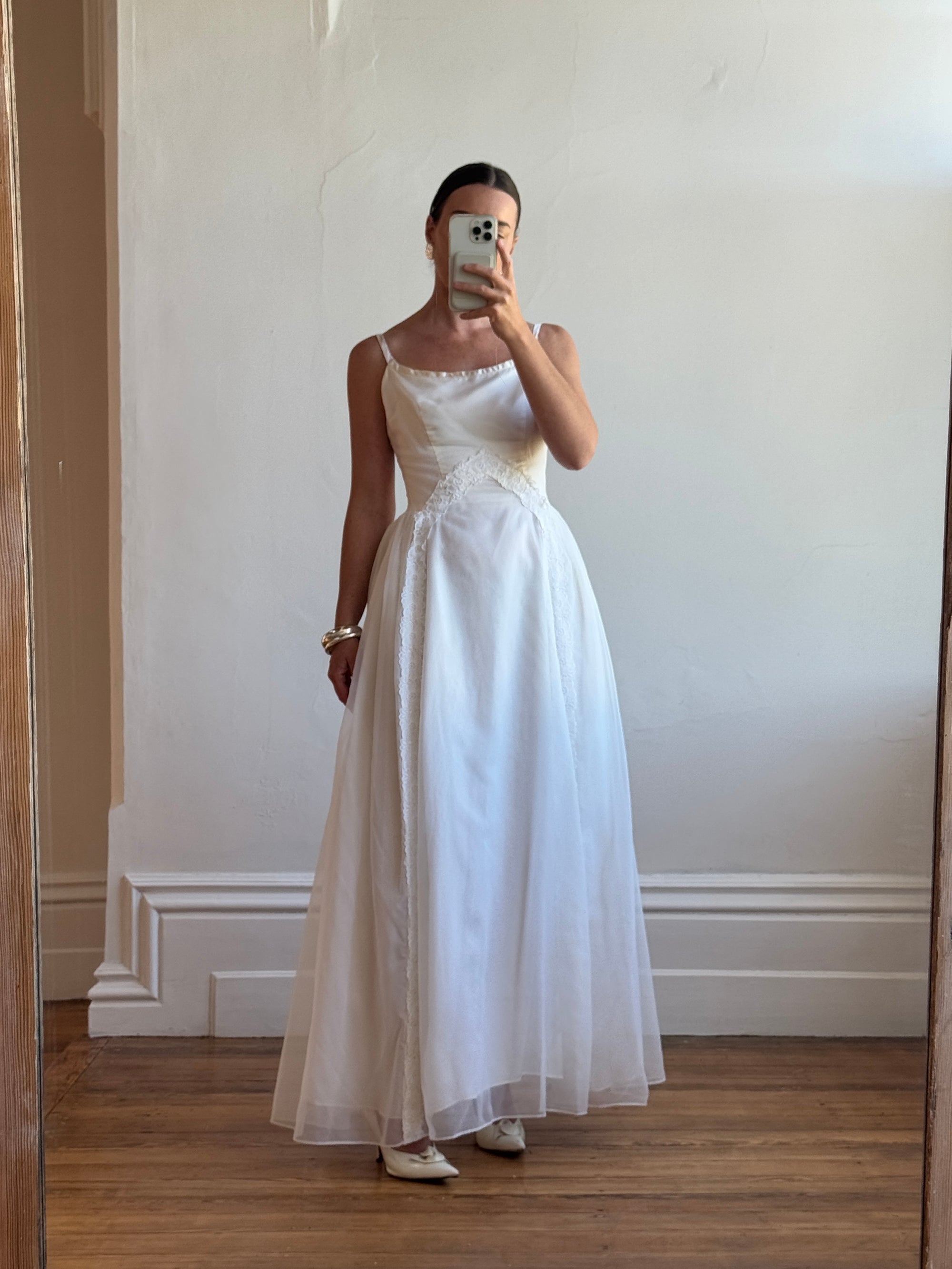 Vintage 60s Strappy Lace Wedding Dress