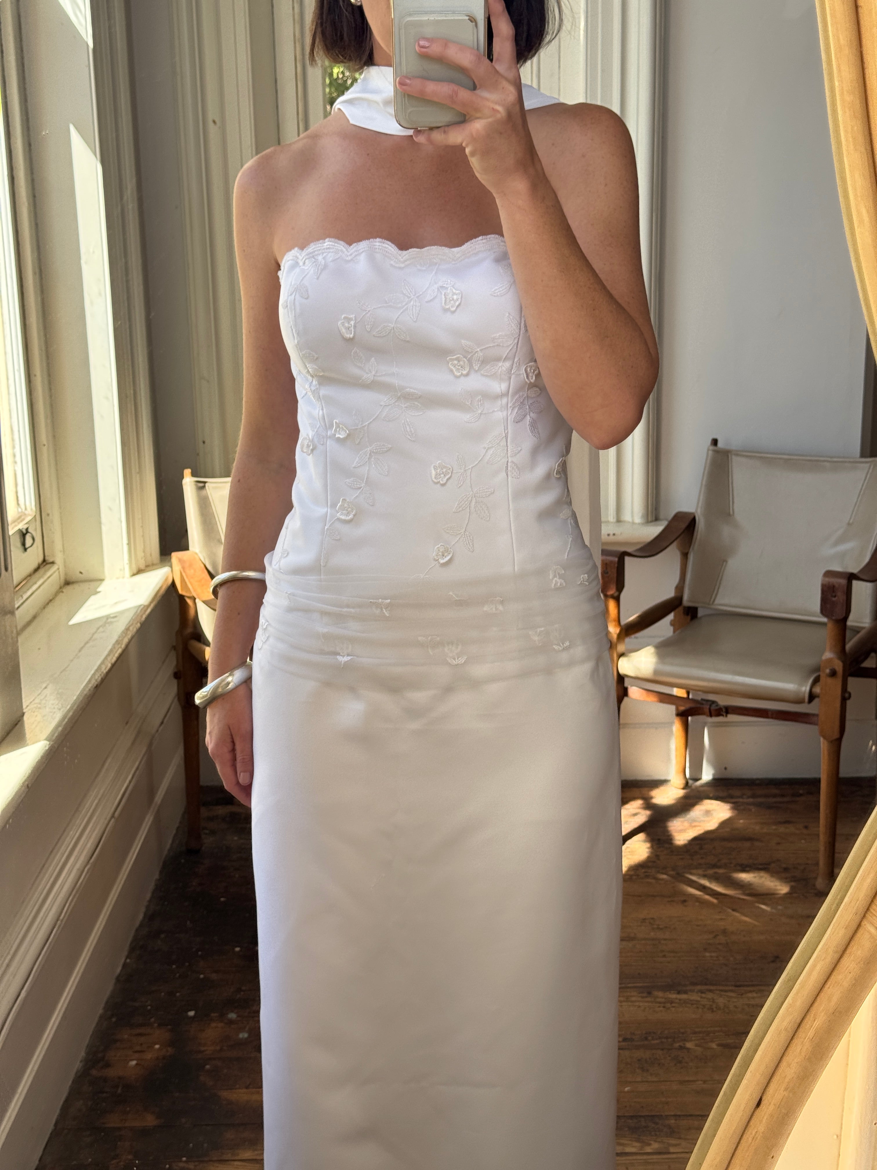 Vintage 90s Drop Waist Floral Wedding Dress