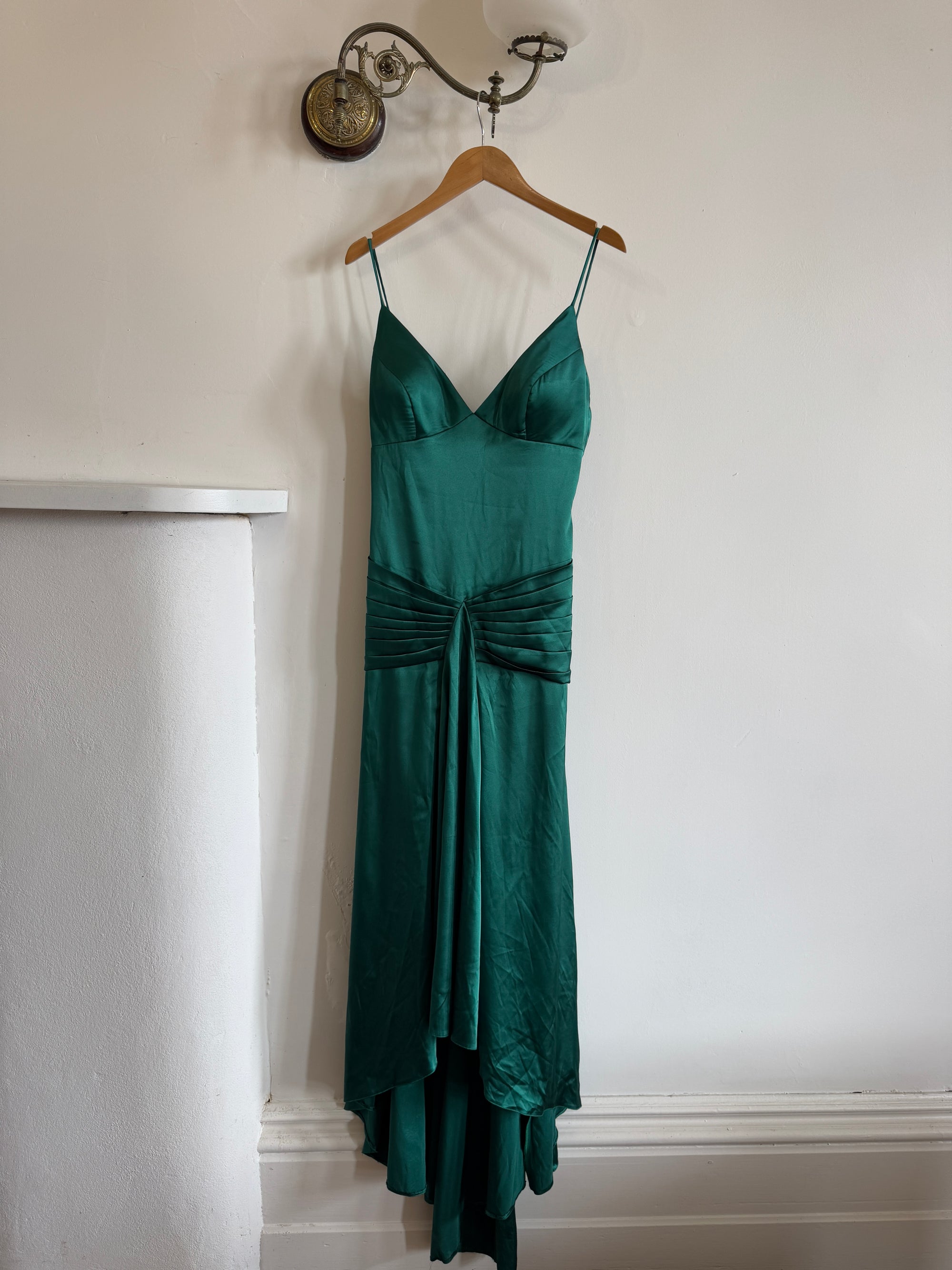 Vintage 90s Satin Drop Waist Evening Dress Teal