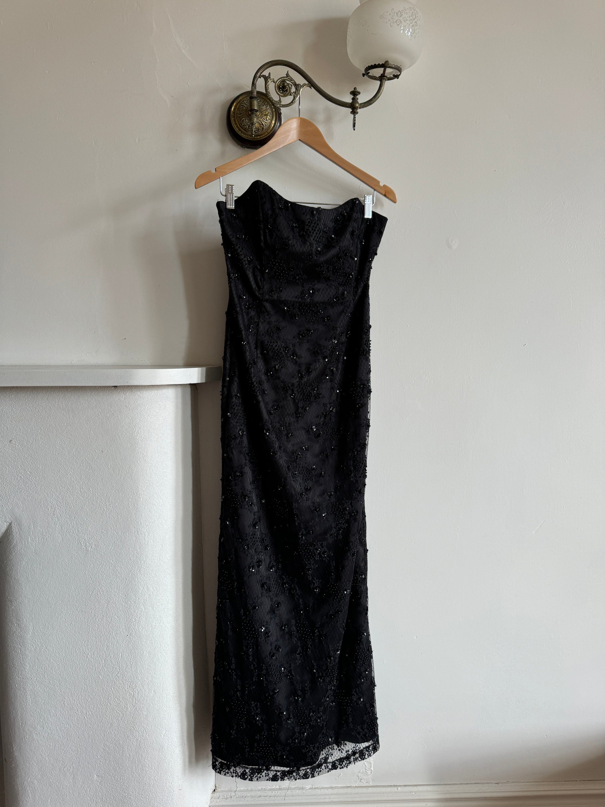 Vintage Australian Made 90s Strapless Beaded Lace Dress