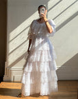 Vintage 70s Tiered Lace Wedding Dress Crisp White