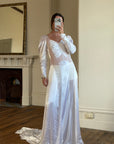 Vintage 40s Liquid Silk Satin Sheer Lace Wedding Gown