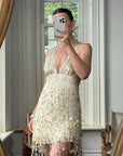 Vintage Y2K Pure Silk Sequin Tassel Disco Dress