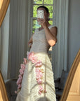 Vintage 60s Silk Pleated Wedding Gown with Pink Flowers