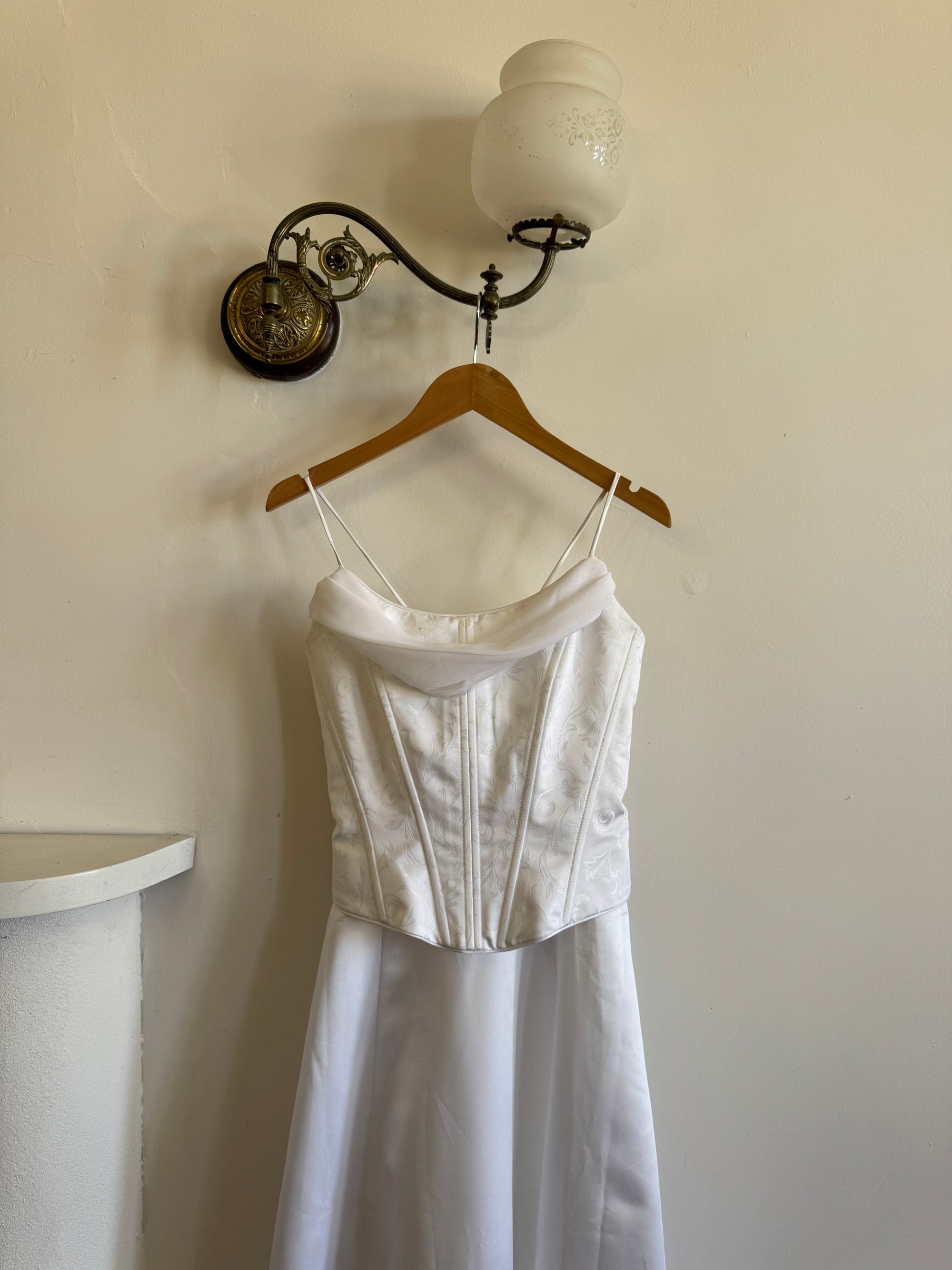 Vintage 90s Satin Jacquard Corset Wedding Dress