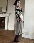 Vintage 70s Knit Batwing Midi Dress Black and Cream