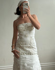 Vintage 90s Strapless Embellished Ruffled Wedding Gown