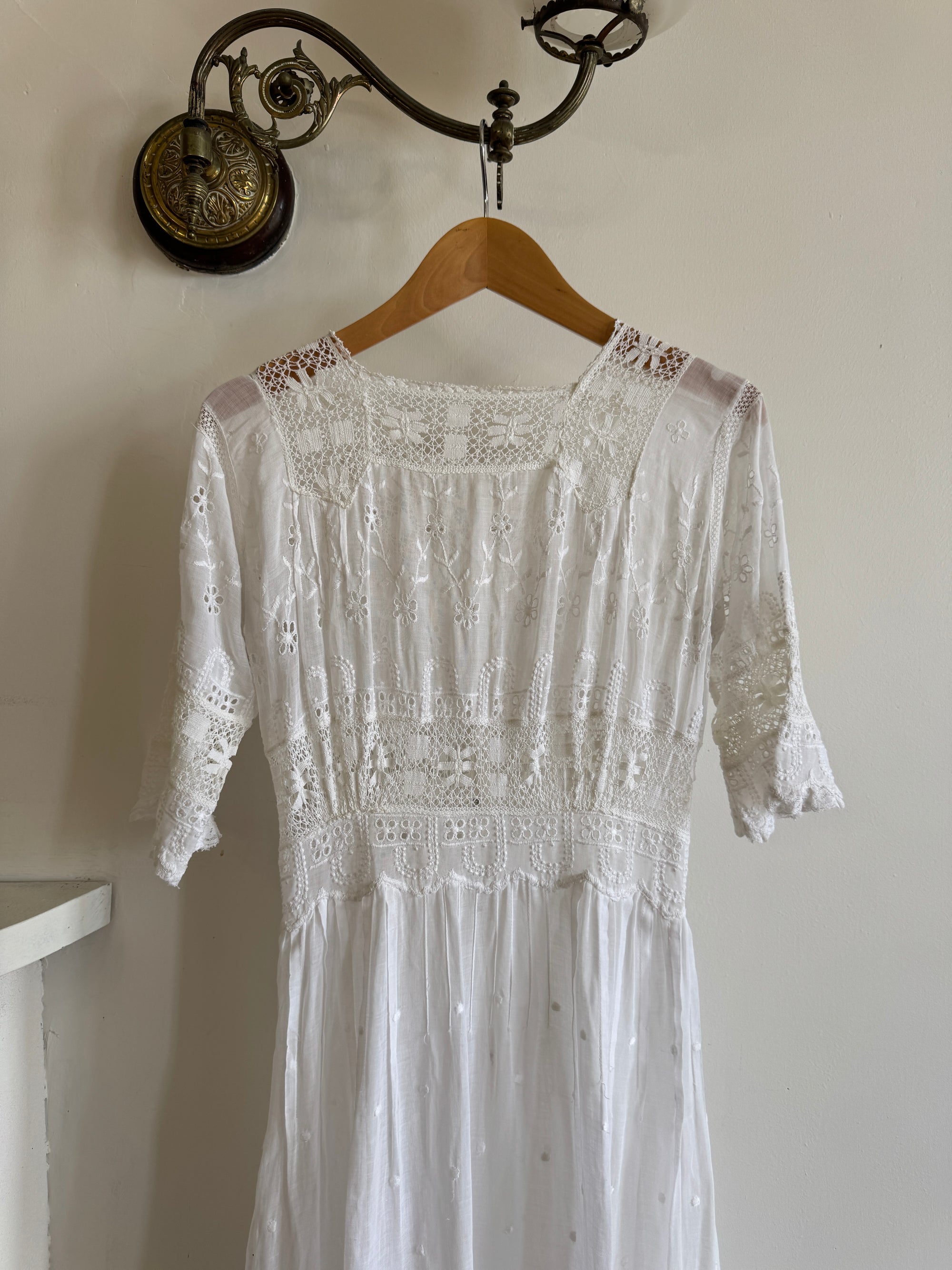 Antique Edwardian Lace Tea Soiree Dress Short Sleeve