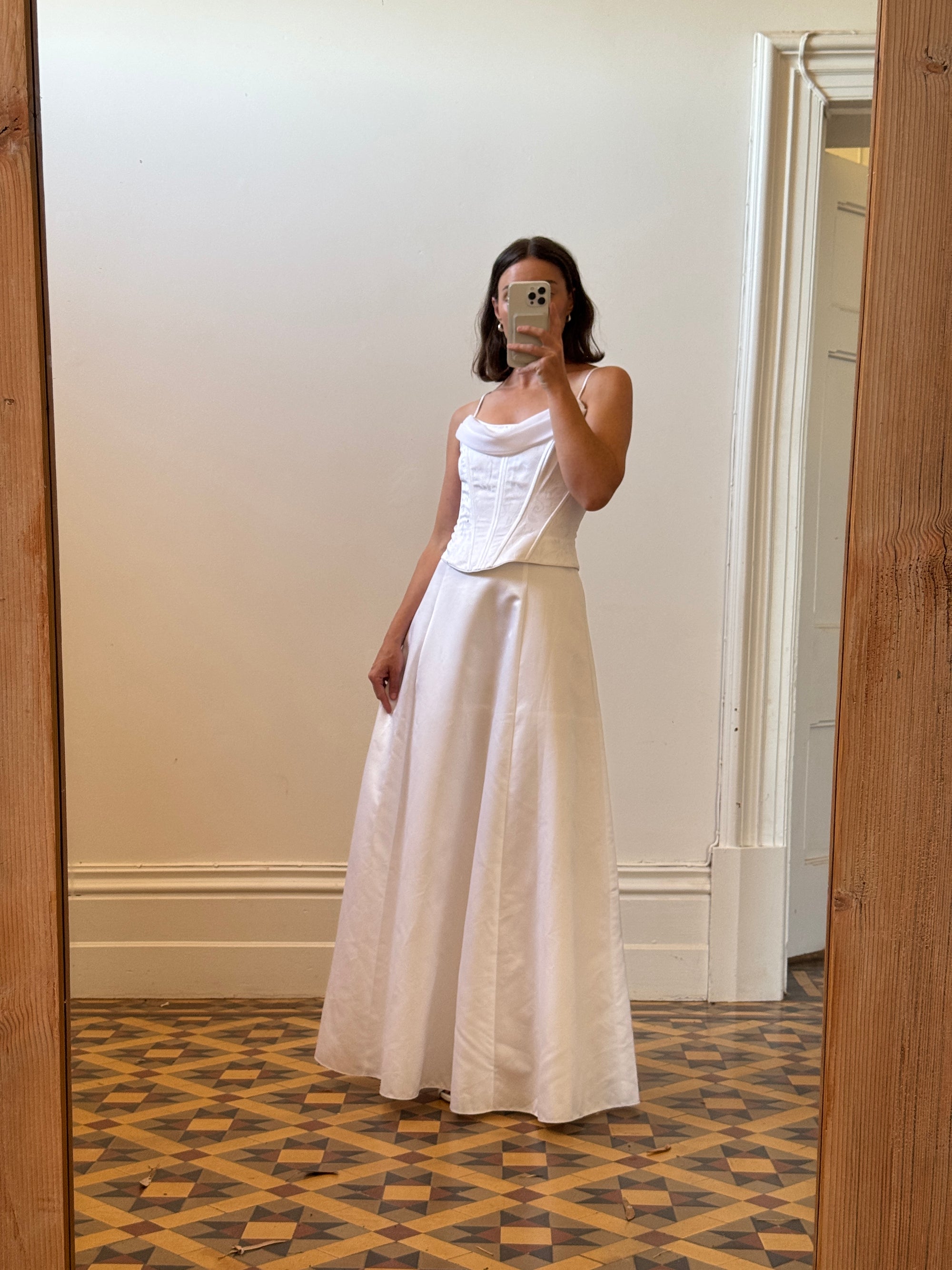 Vintage 90s Satin Jacquard Corset Wedding Dress