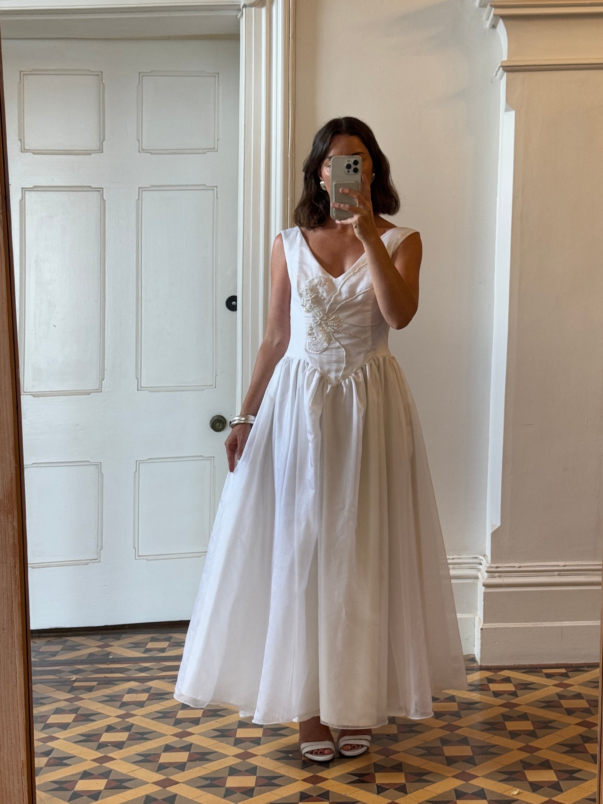 Vintage 80s Basque Waist Princess Wedding Dress