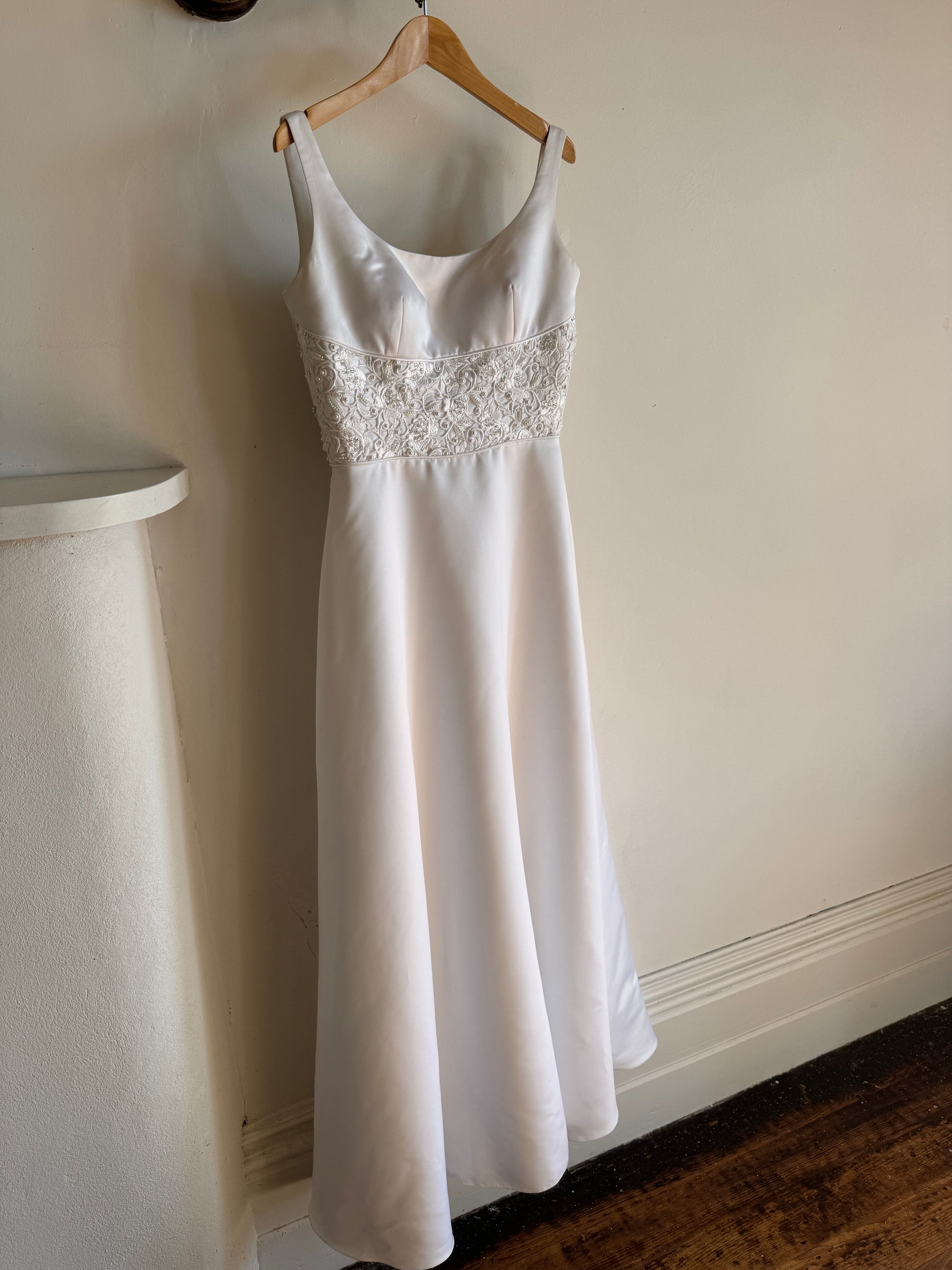 Vintage 90s Scoop Neck Beaded Satin Wedding Gown