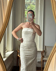 Vintage 90s Pure Silk Jacquard Strapless Bridal Midi