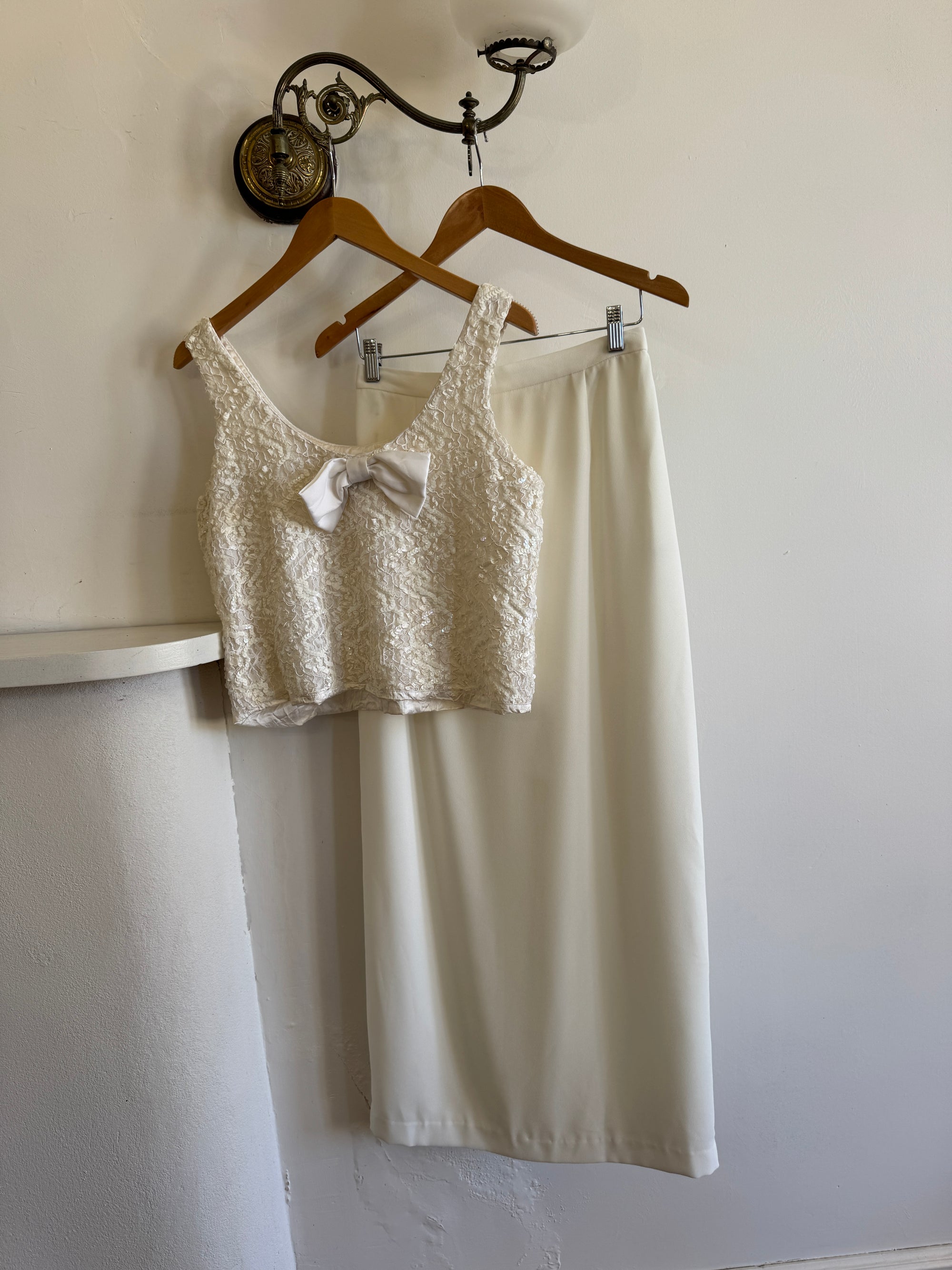 Vintage 90s Ivory Crepe Bridal Pencil Skirt