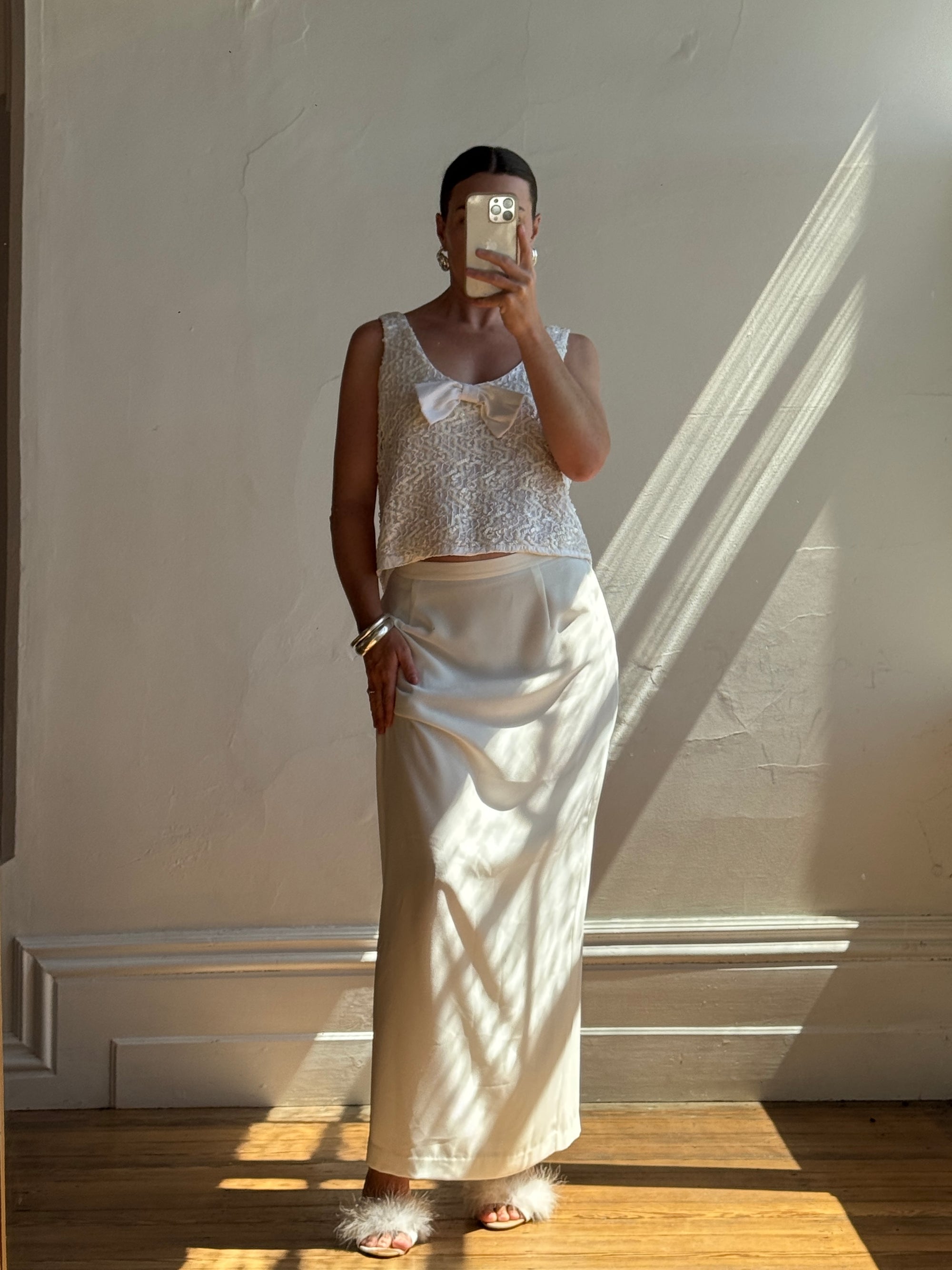 Vintage 90s Ivory Crepe Bridal Pencil Skirt