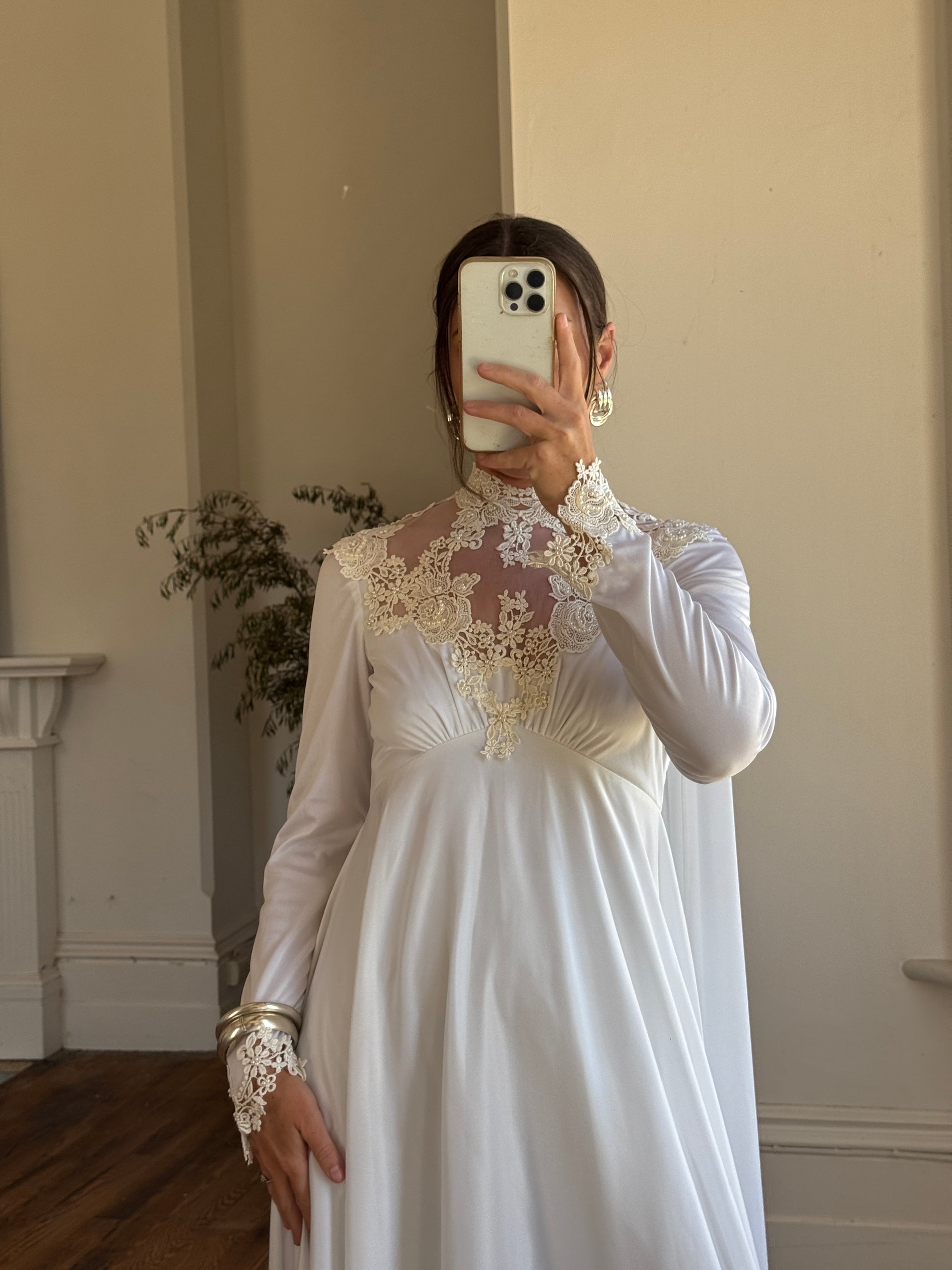 Vintage 60s Jersey and Lace Cape Wedding Dress
