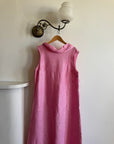 Vintage 80s Boat Neck Crinkle Dress Hot Pink
