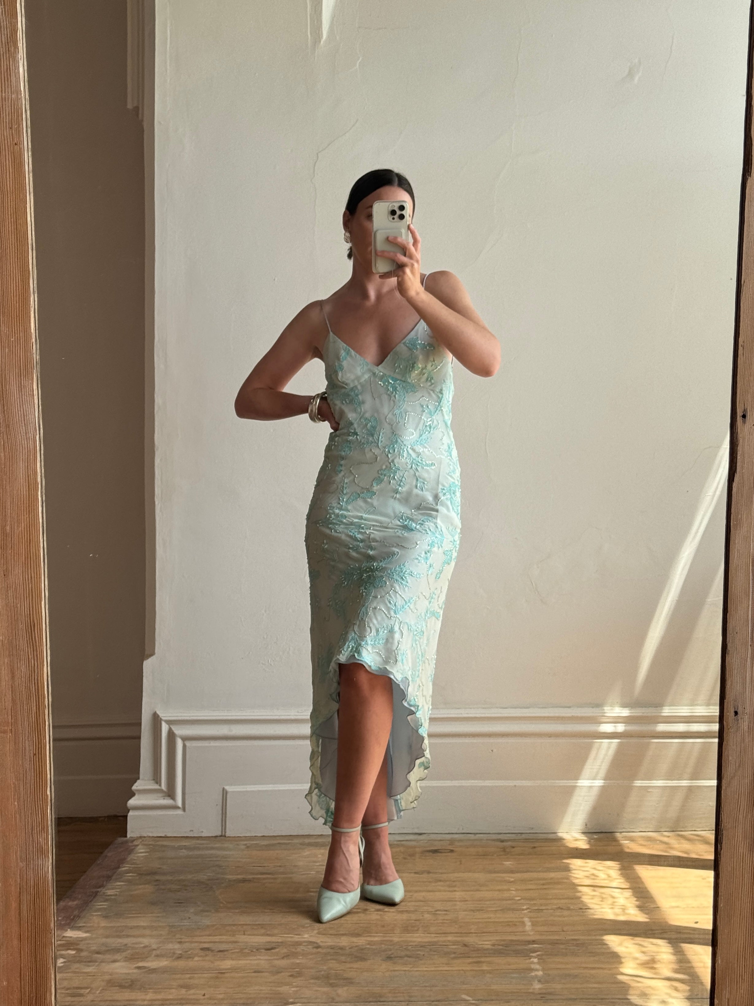 Vintage 90s Ice Blue Embellished High Low Fairy Dress