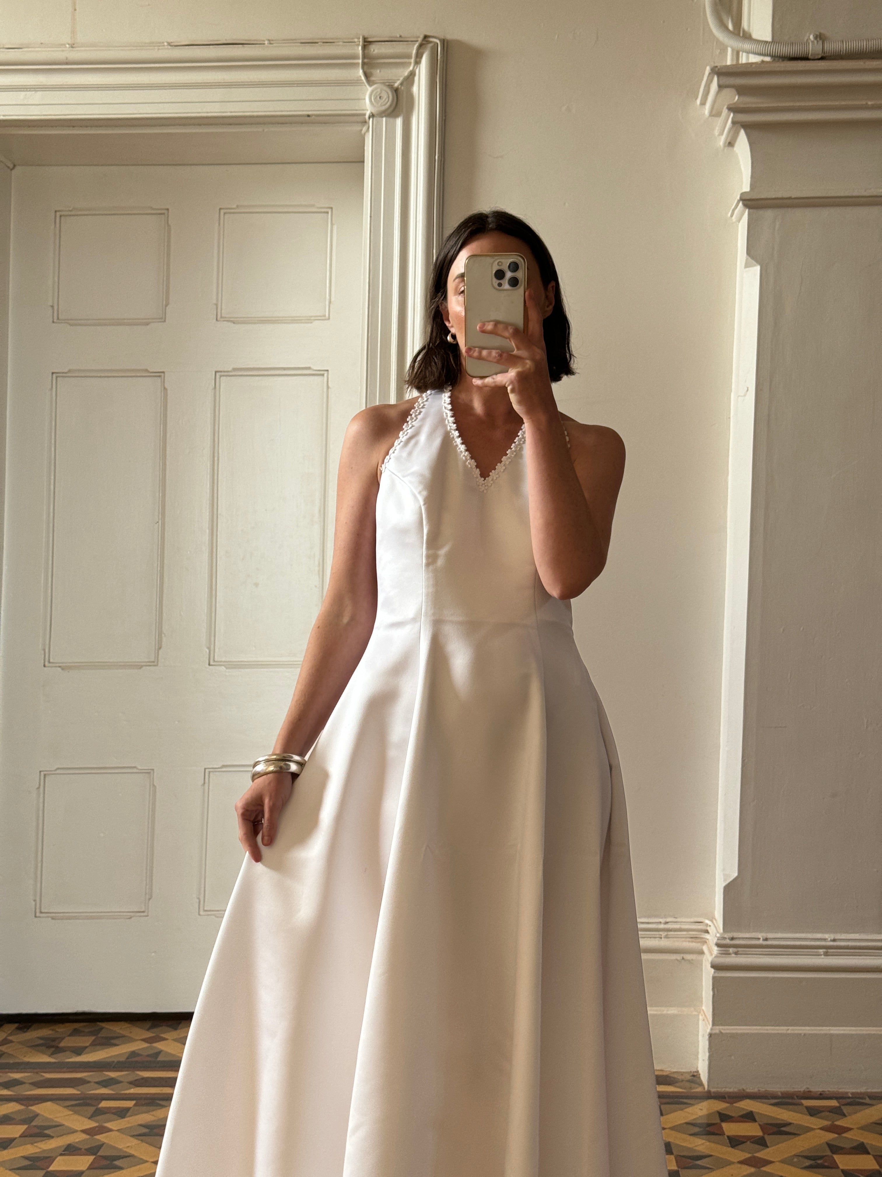 Vintage 90s Satin Halter Wedding Dress With Daisies