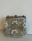 Vintage Silver Crystal and Pearl Beaded Evening Purse