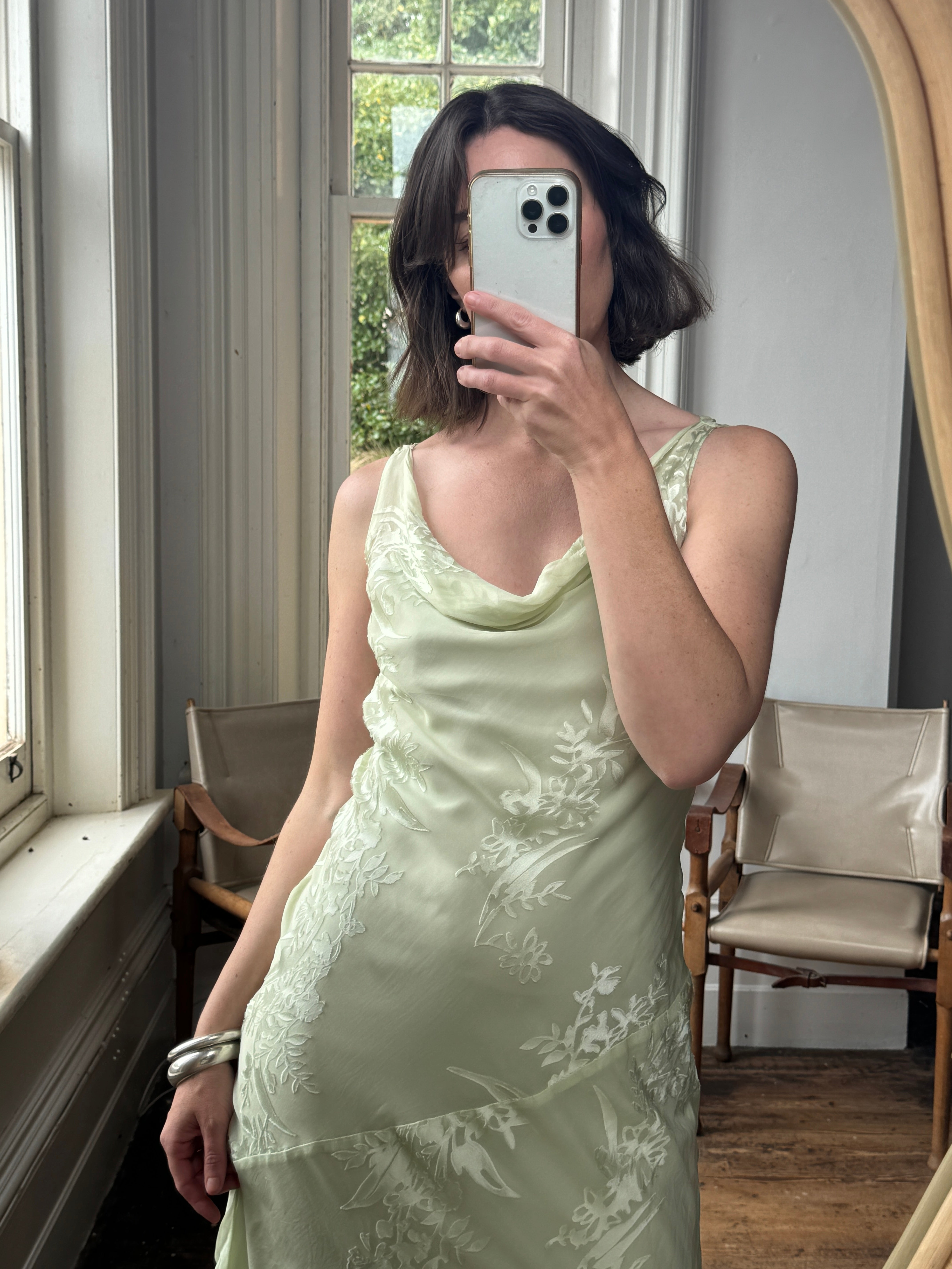 Vintage 90s Pure Silk Bias Cut Dress Apple