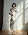 Vintage 90s Italian Crochet Column Frill Dress with Matching Bag