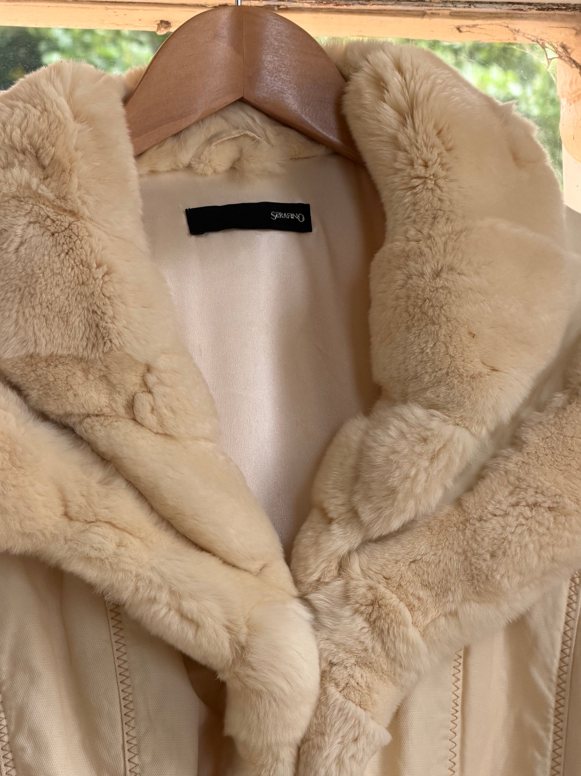 Vintage Y2K Italian Leather and Fur Belted Jacket with Hood