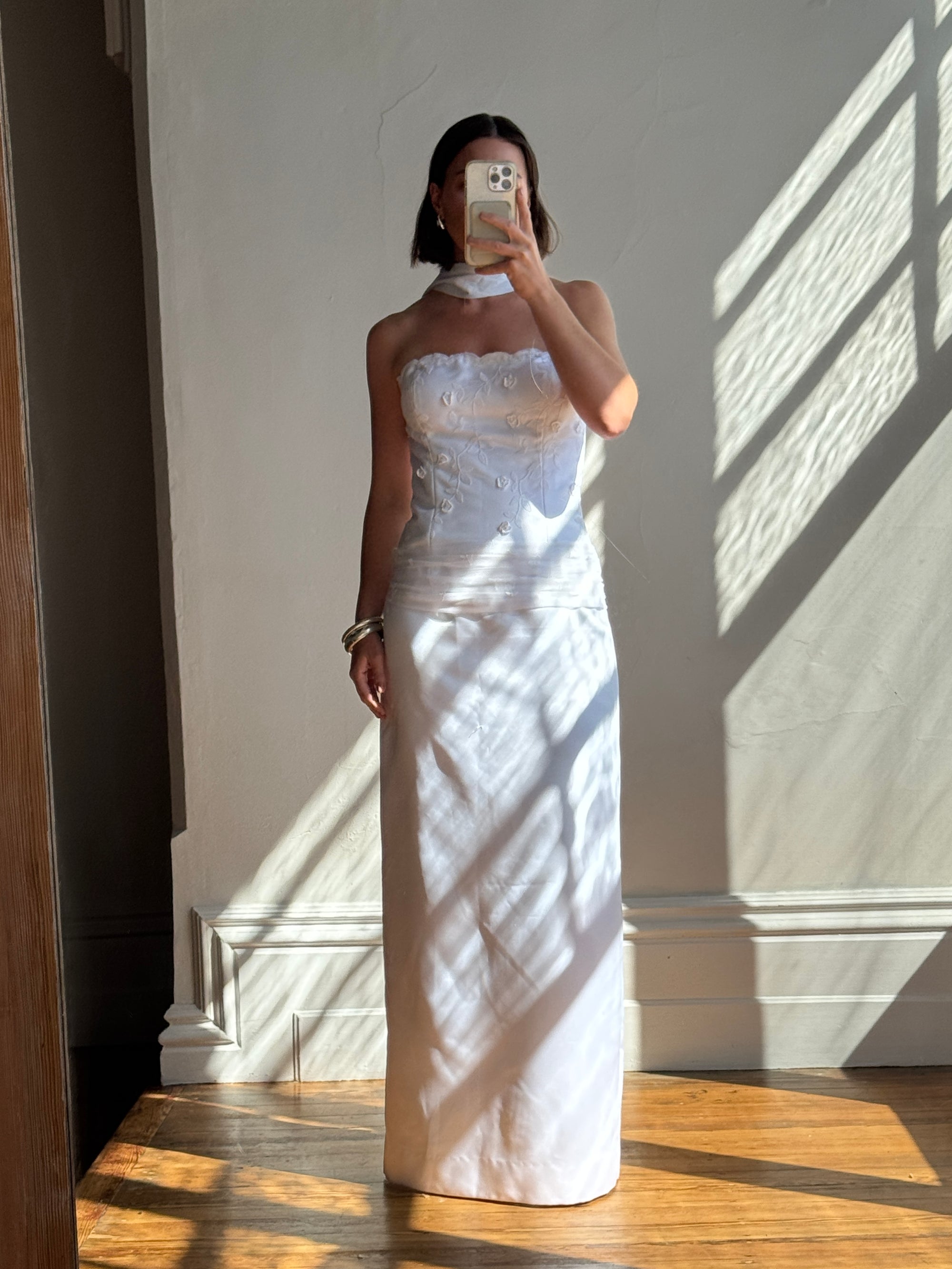 Vintage 90s Drop Waist Floral Wedding Dress