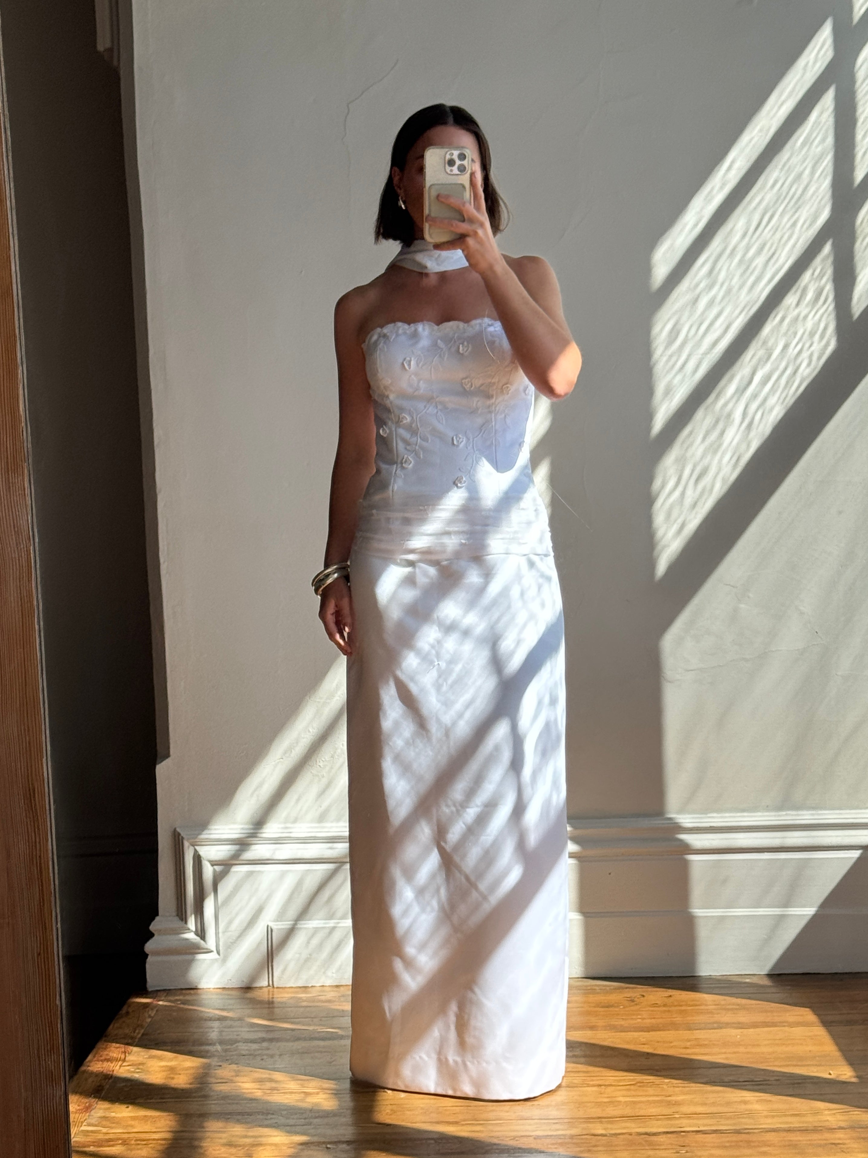 Vintage 90s Drop Waist Floral Wedding Dress
