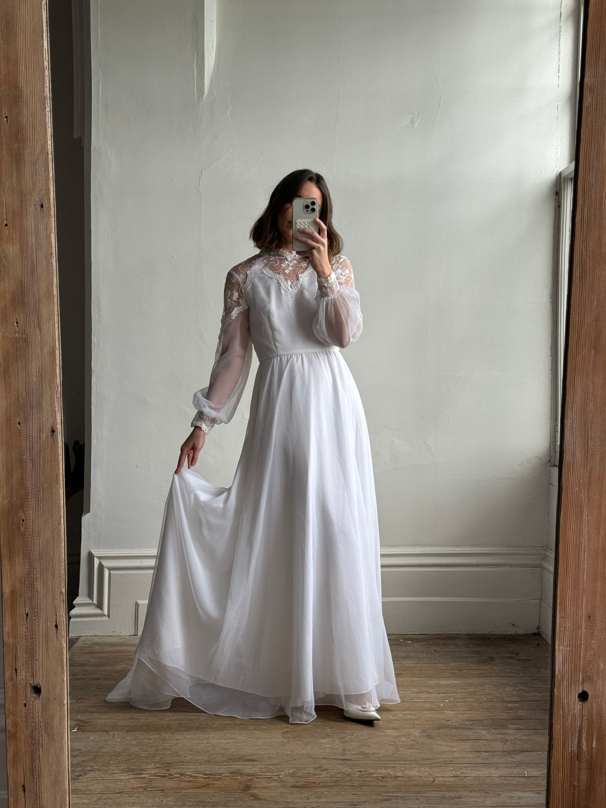 Vintage 70s Long Sleeved Boheme Bridal Dress