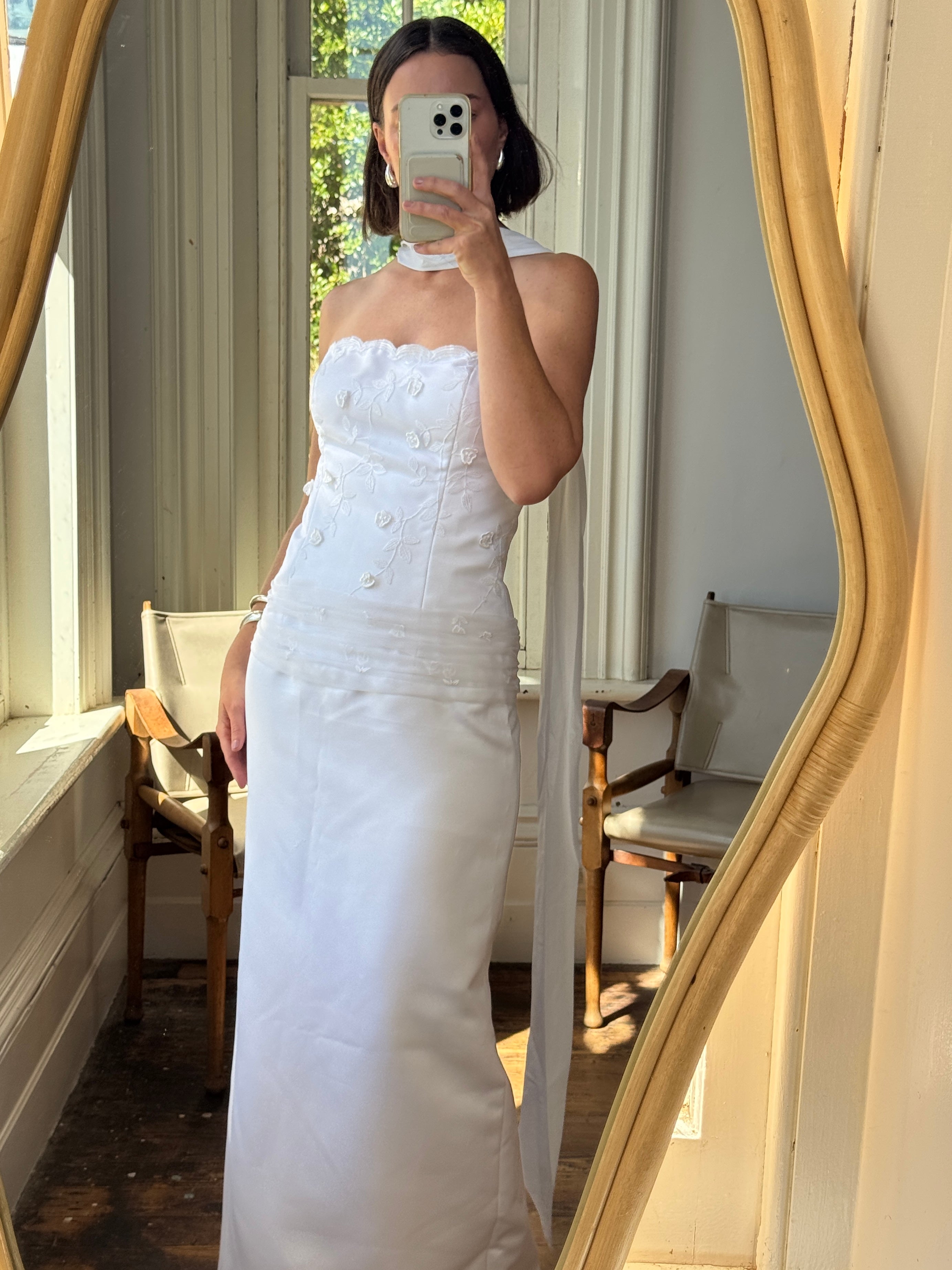 Vintage 90s Drop Waist Floral Wedding Dress