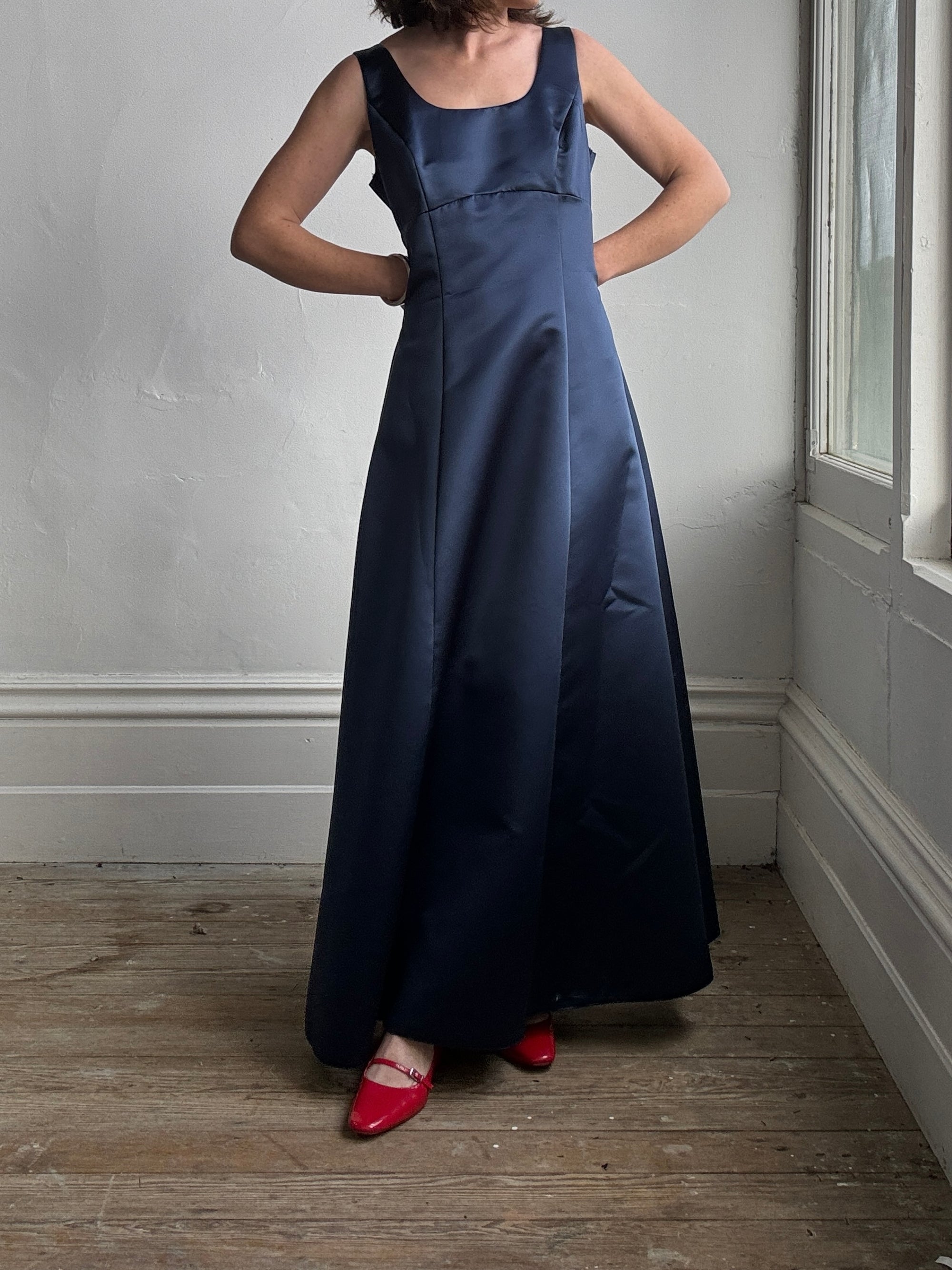 Vintage 90s Satin Bow Gown Navy