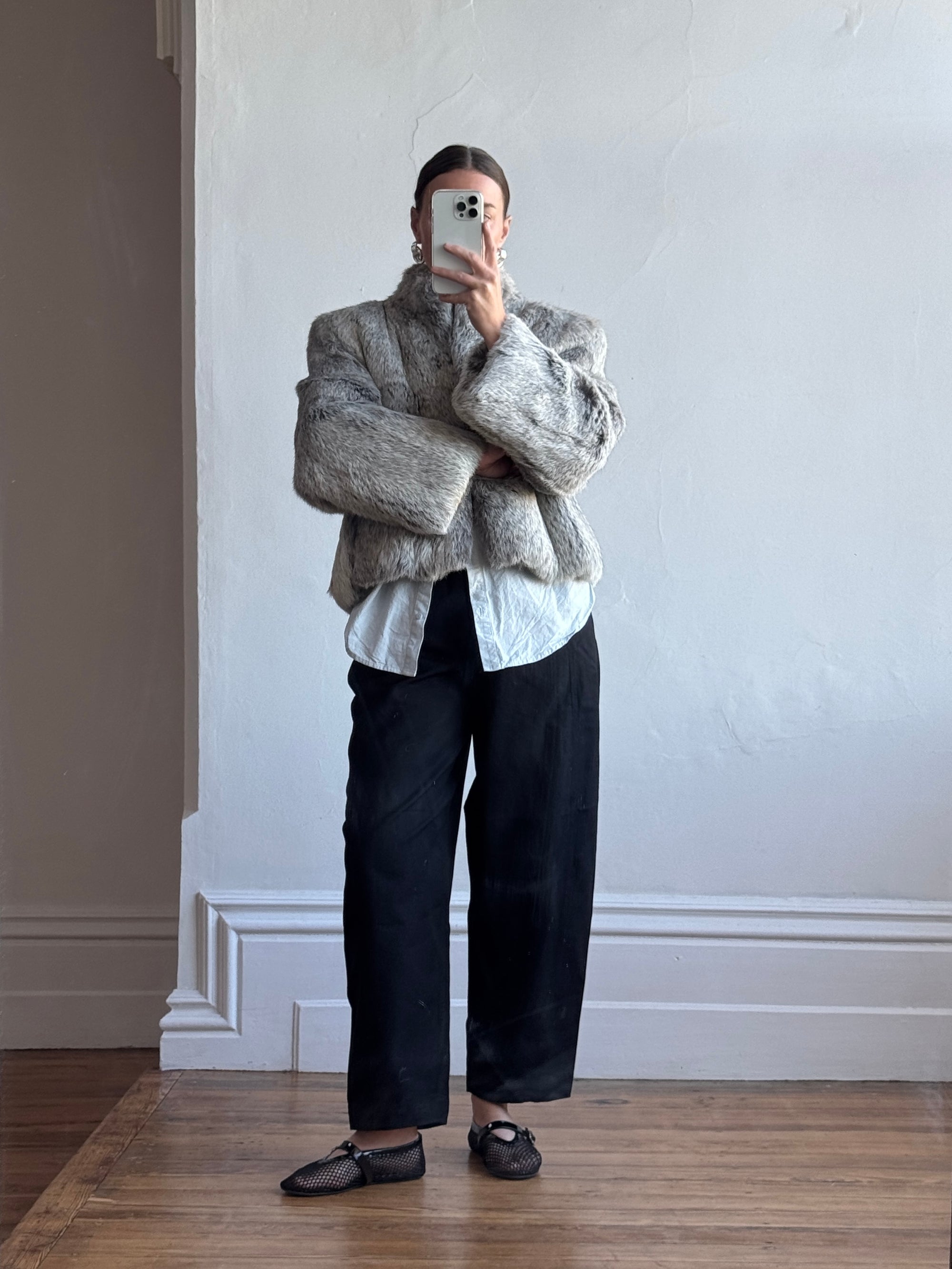 Vintage Grey Marle Fur Cropped Coat