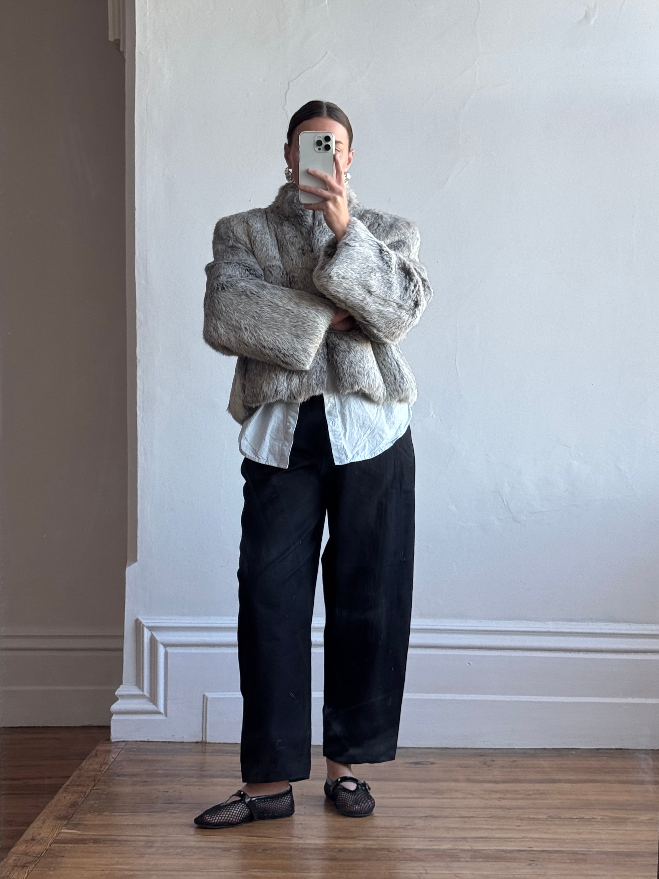 Vintage Grey Marle Fur Cropped Coat