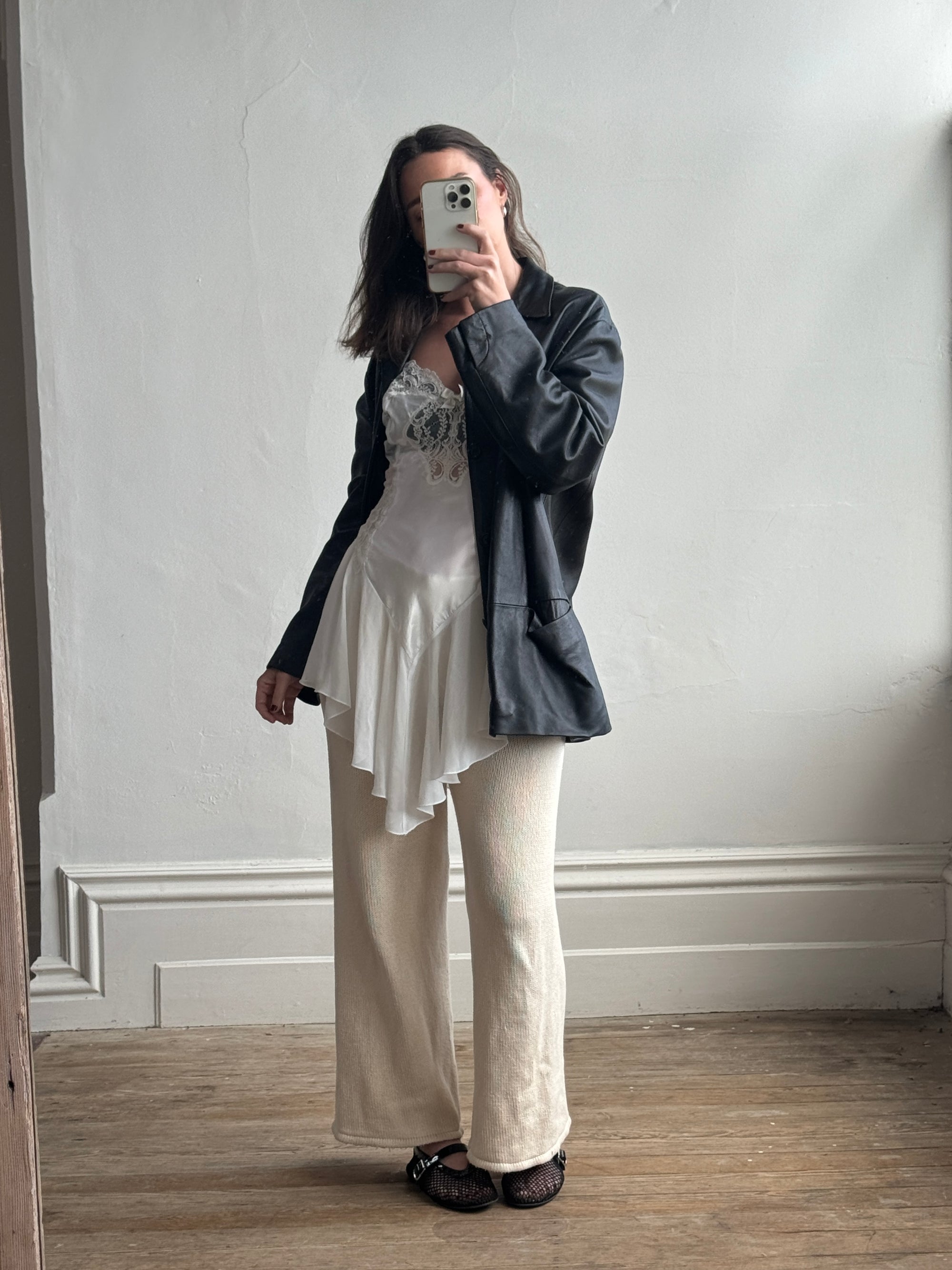 Vintage 90s Collared Leather Jacket Noir