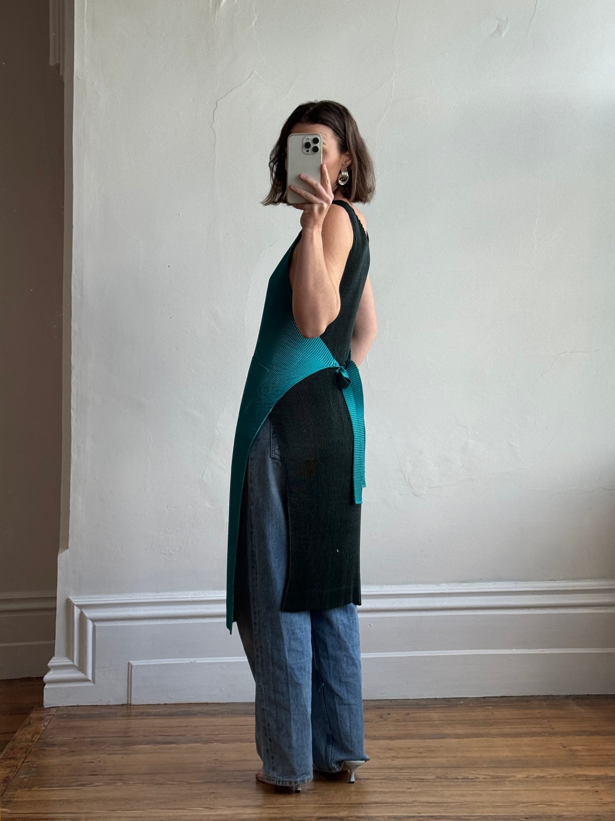Vintage Issey Miyake IM Pleated Teal Apron Dress