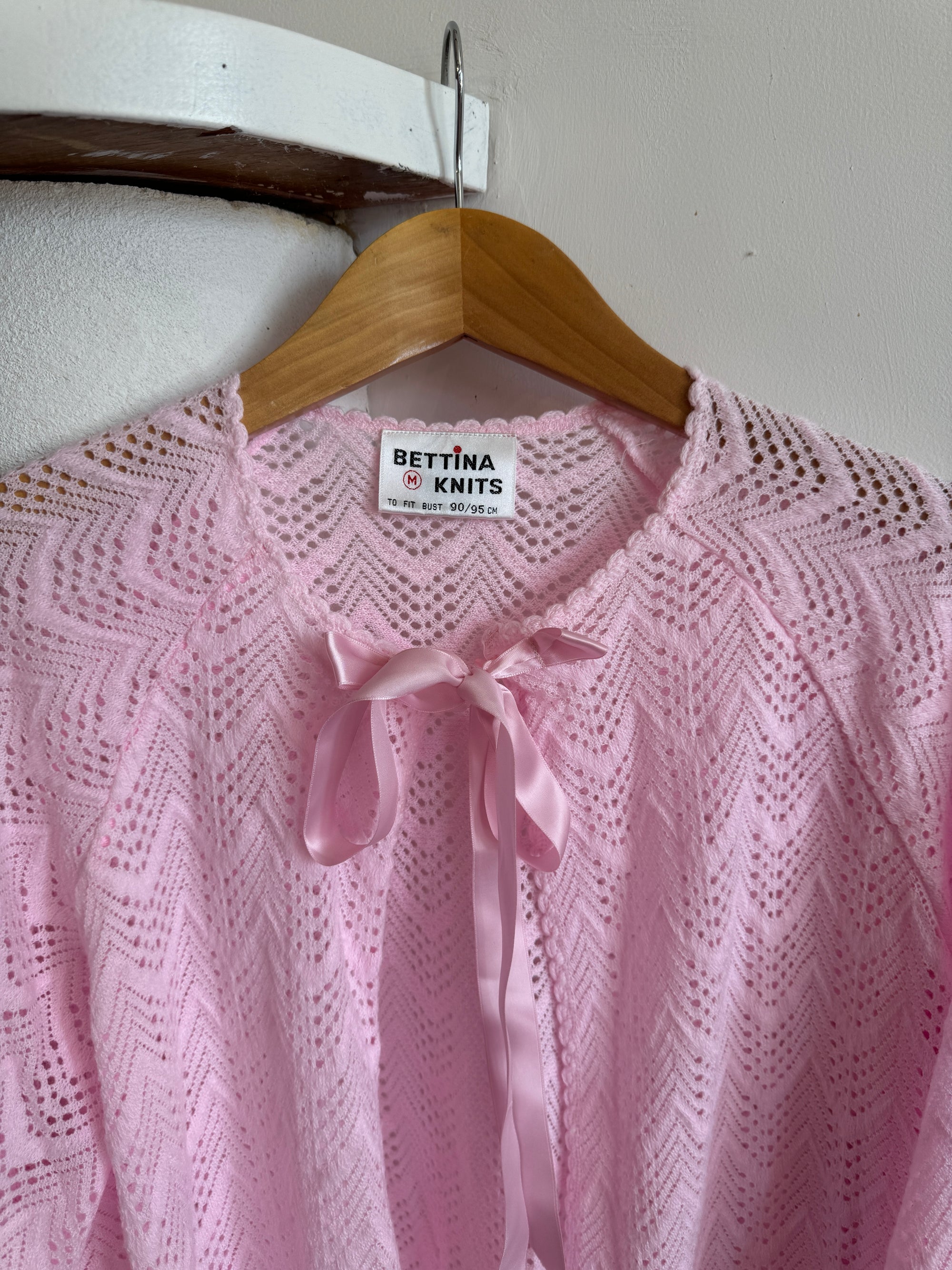 Vintage Ribbon Tie Cardi Marshmallow Pink
