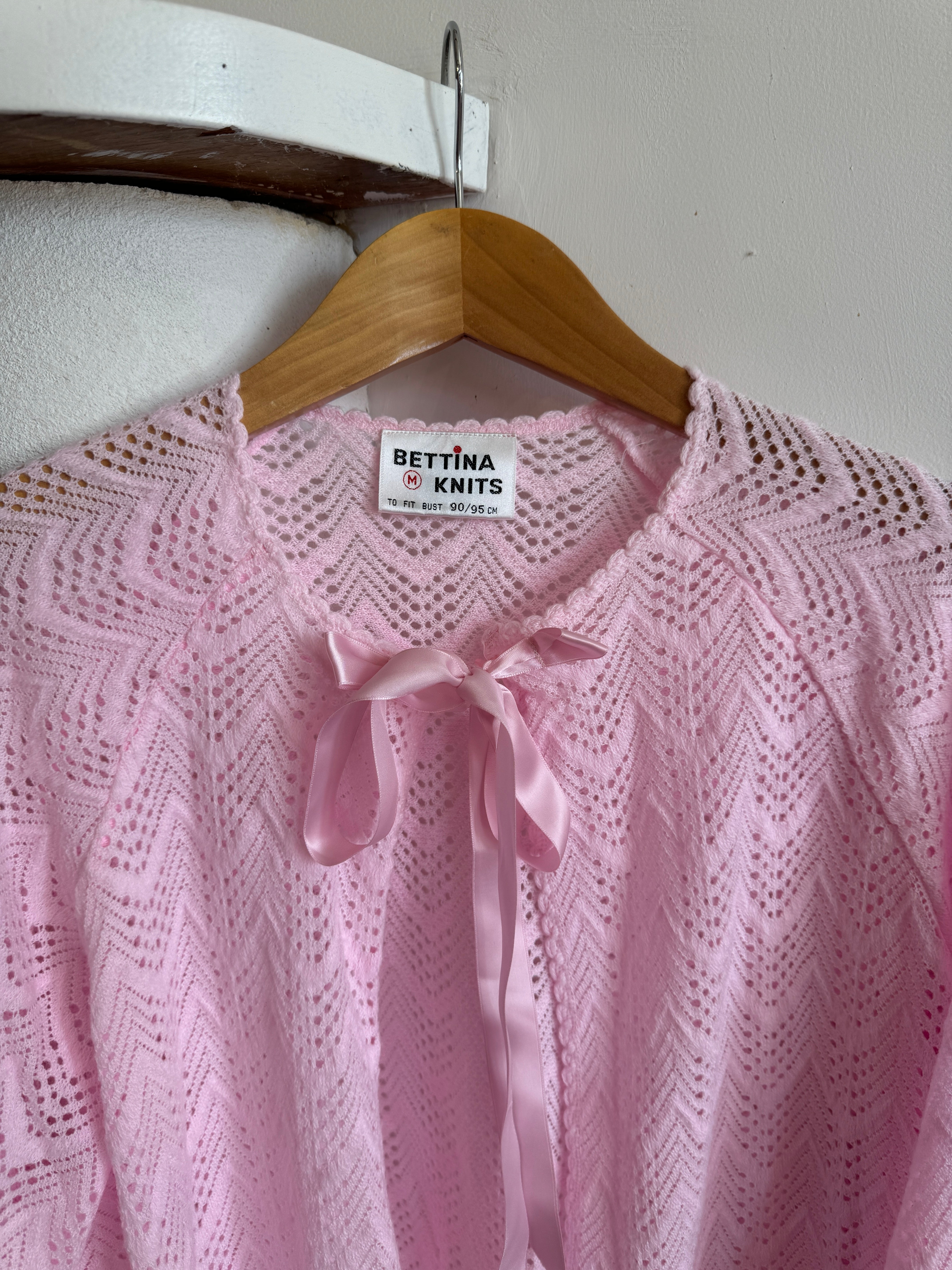 Vintage Ribbon Tie Cardi Marshmallow Pink