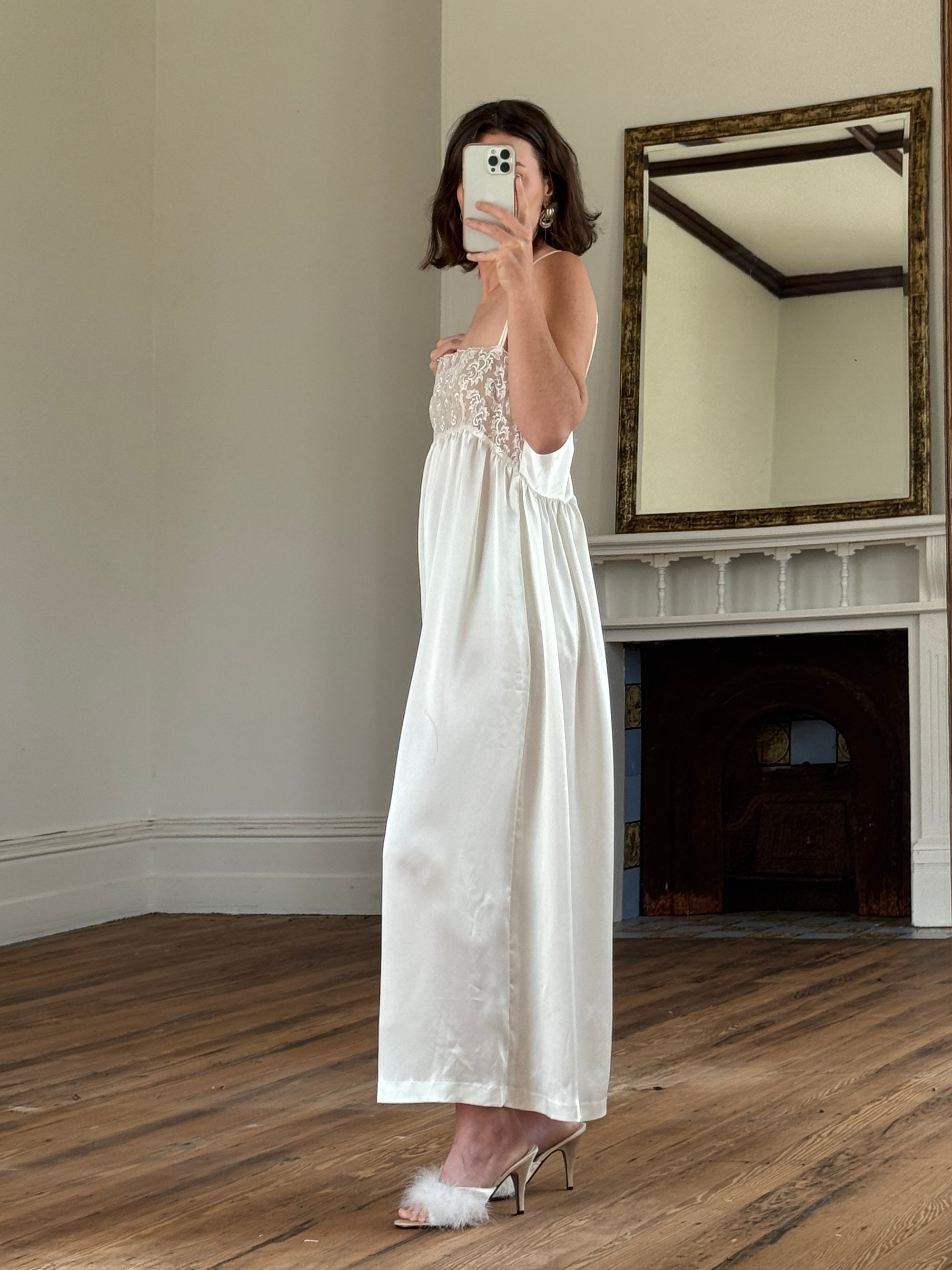 Vintage 90s Christian Dior Babydoll Satin Slip Dress Ivory