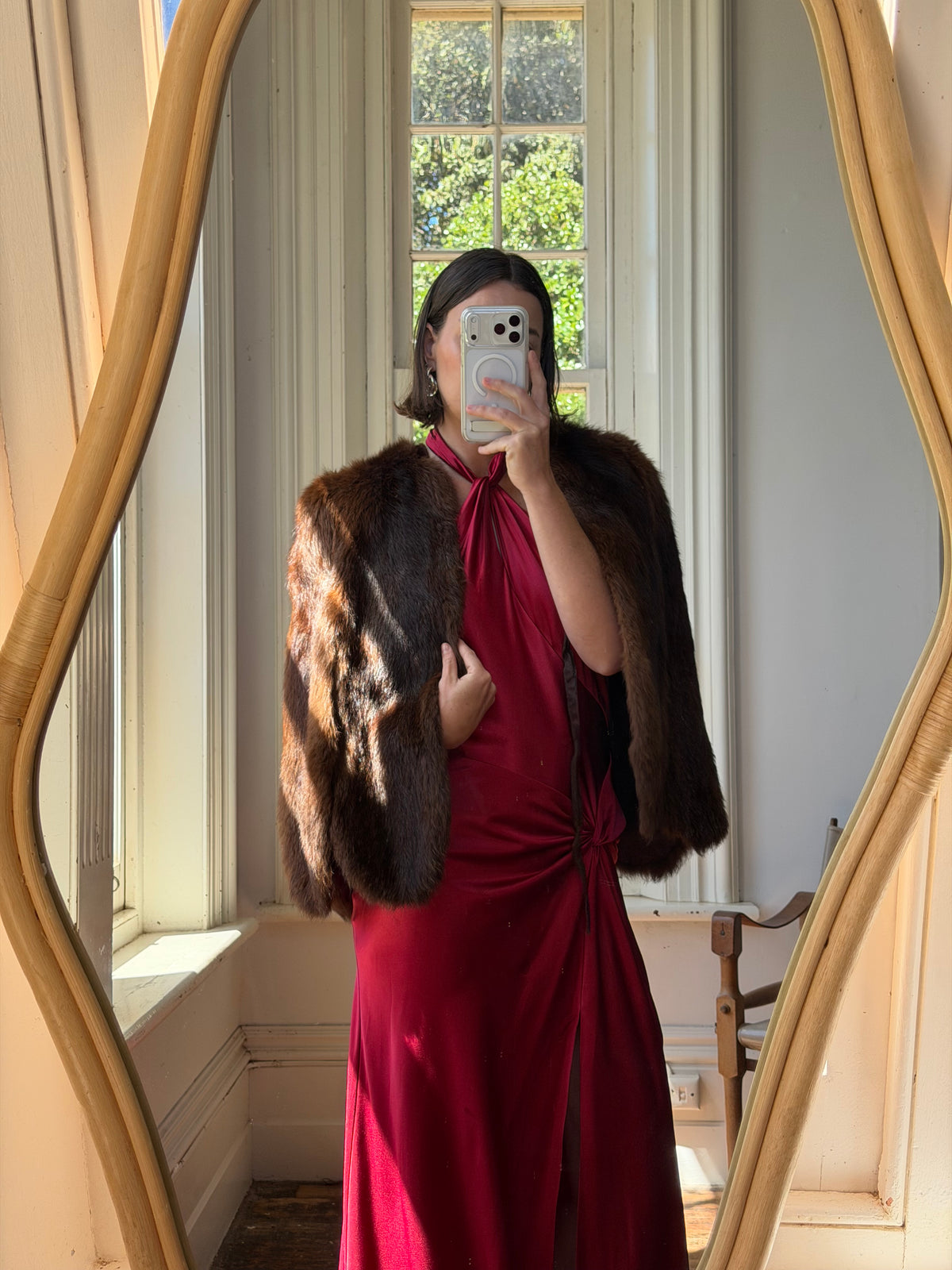 Vintage 60s Chocolate Brown Fur Scalloped Caplet