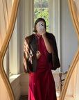 Vintage 60s Chocolate Brown Fur Scalloped Caplet
