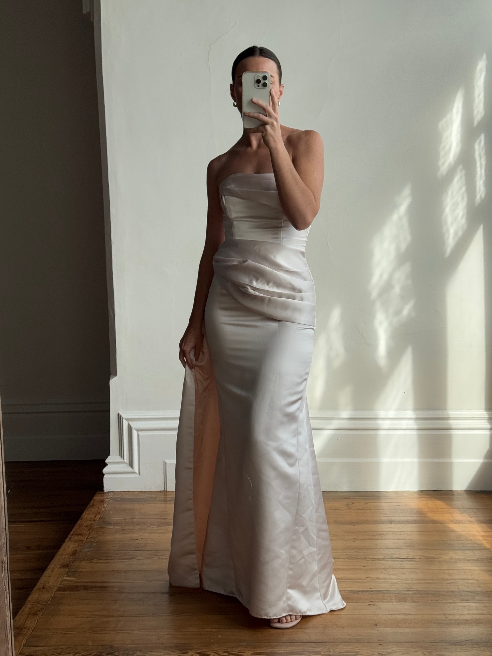 Vintage 90s Satin Sash Bridesmaid Dress Baby Pink