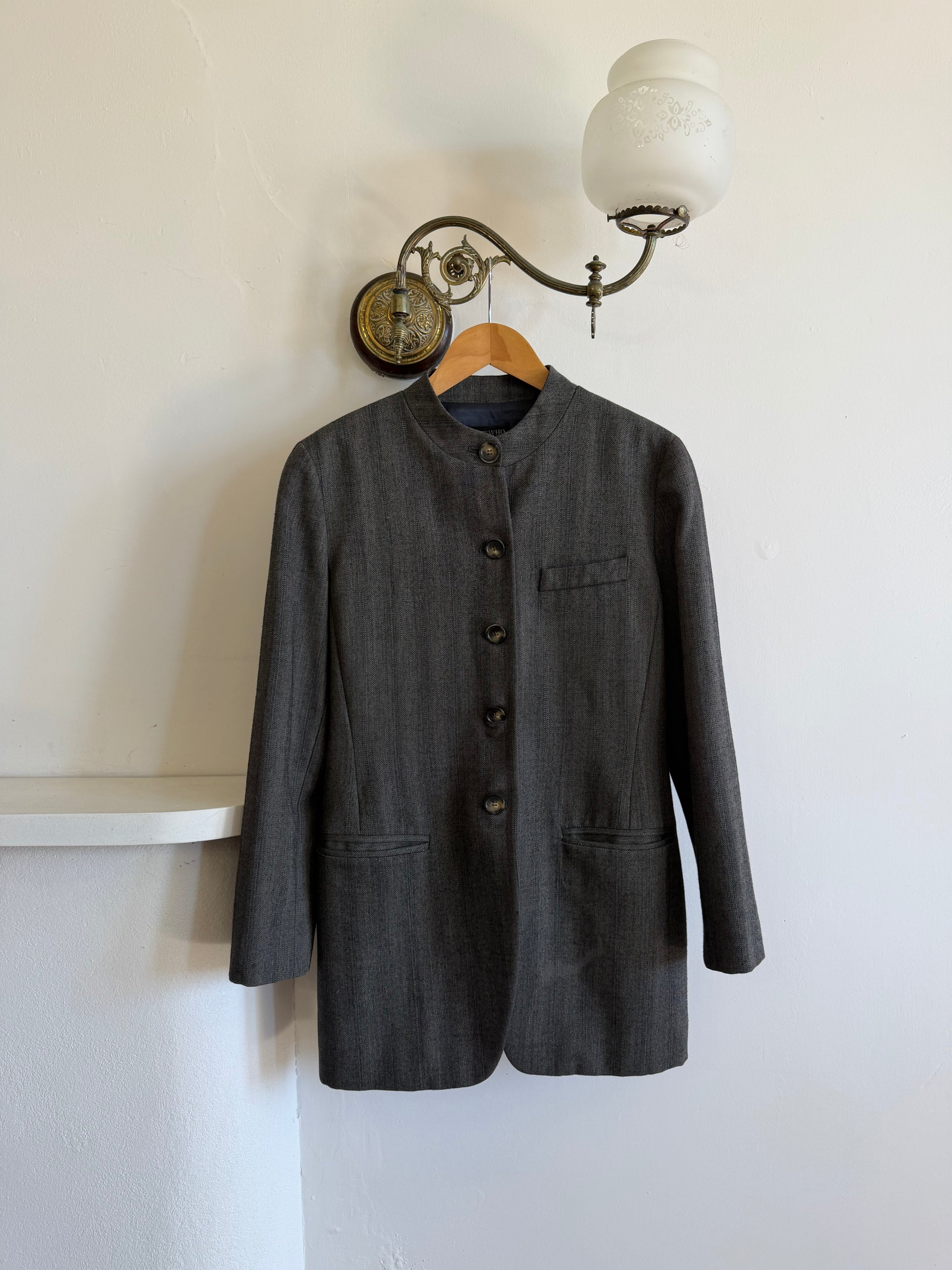 Vintage 90s Australian Made Mandarin Collar Wool Blazer Charcoal