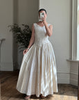 Vintage 90s Pure Silk Pleated Waist Wedding Dress