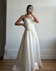 Vintage 90s Brocade Corset Satin Bridal Gown Champagne
