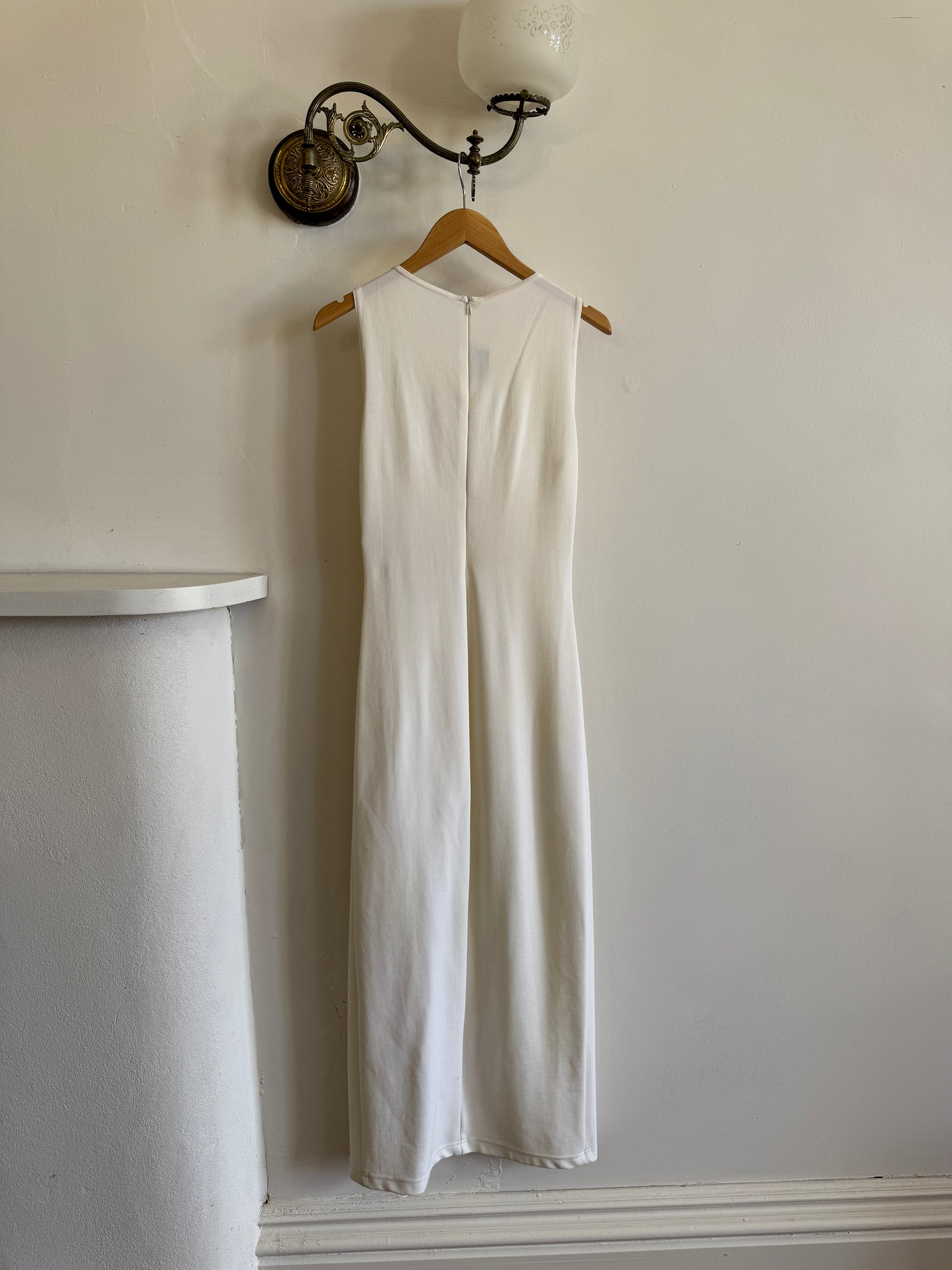 Vintage 90s Body Con Ivory Dress with Gold Hardware
