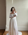 Vintage 50s Liquid Satin Scoop Applique Wedding Gown