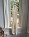 Vintage 90s Pure Silk Embellished Midi Dress With Scarf Creme