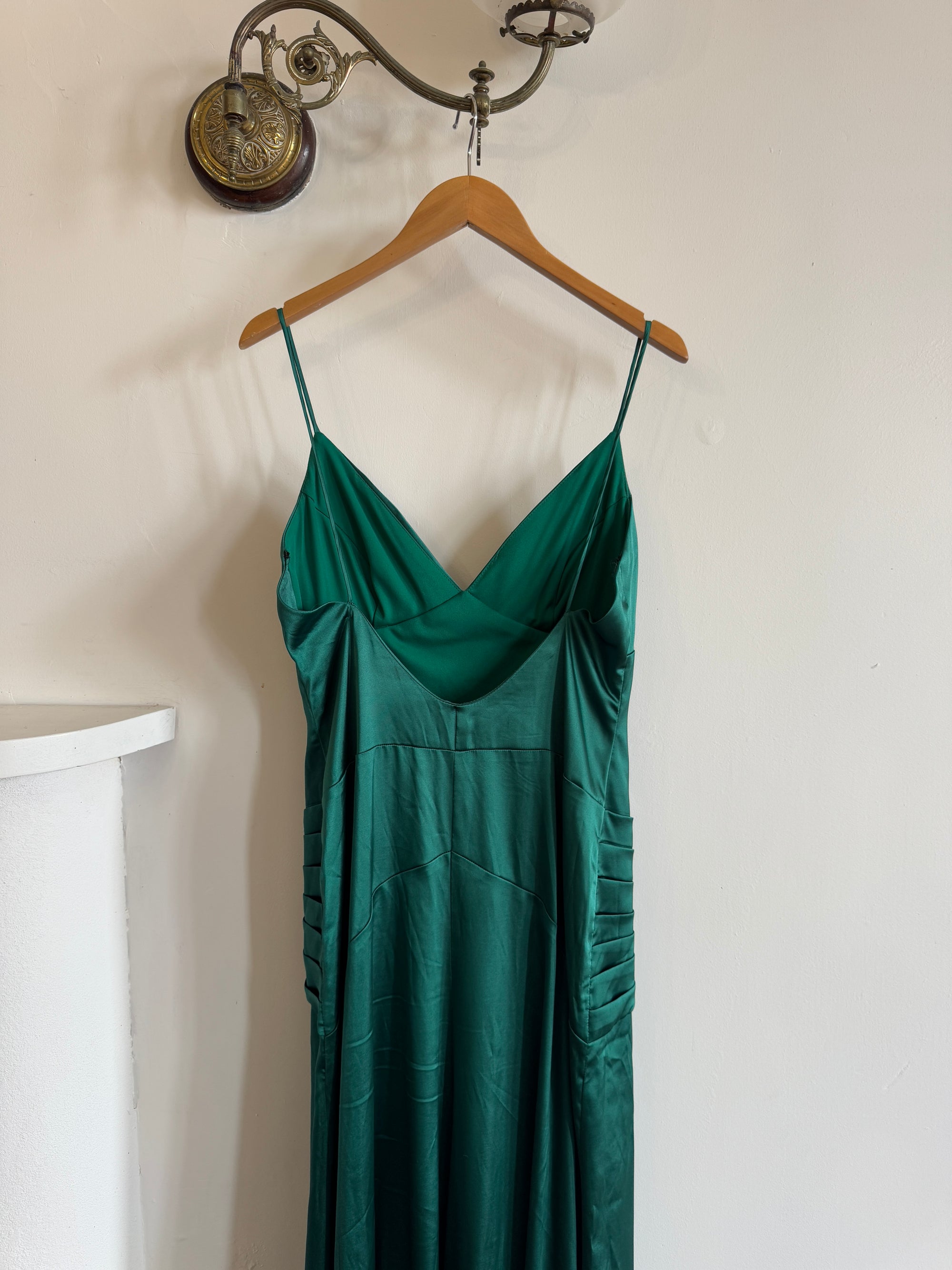 Vintage 90s Satin Drop Waist Evening Dress Teal